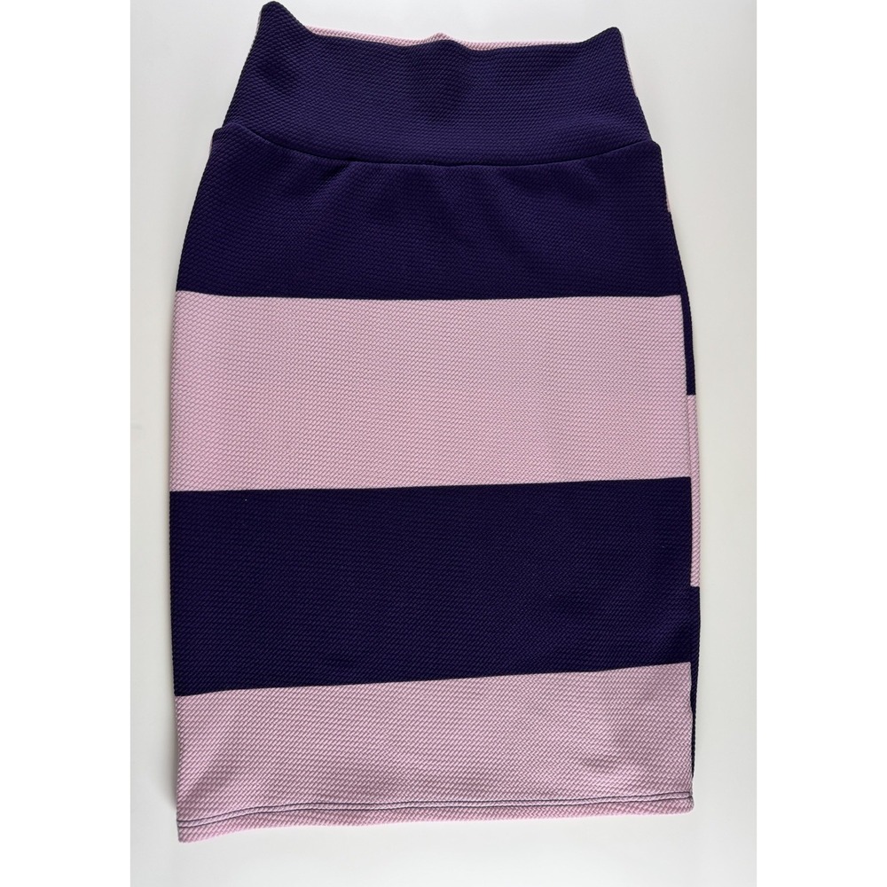 LuLaRoe Cassie Skirt XS Purple Pink Striped Knee Length Pull On‎ Pencil
